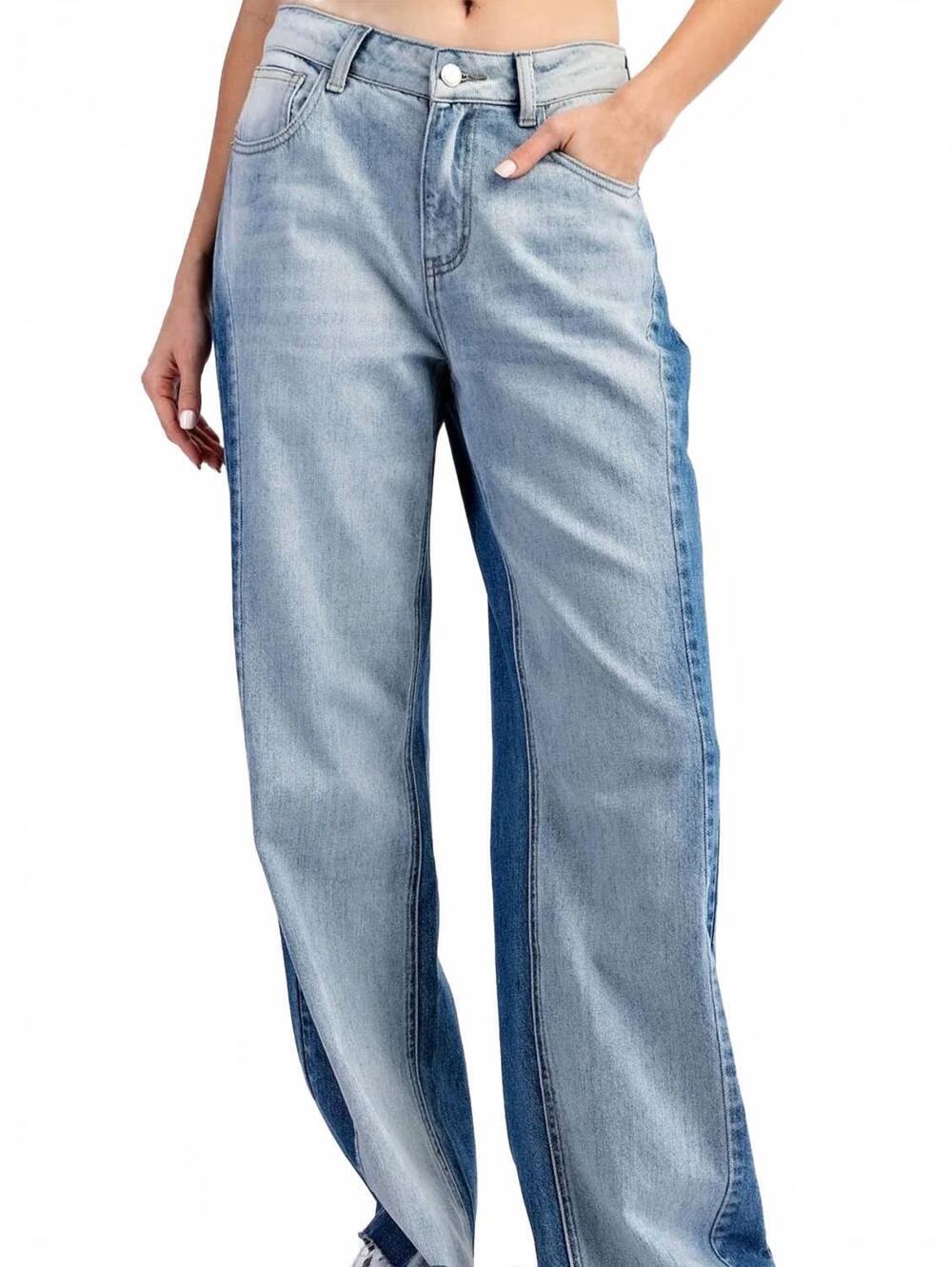 NEW EE:SOME women's two tone straight leg denim pants in blue